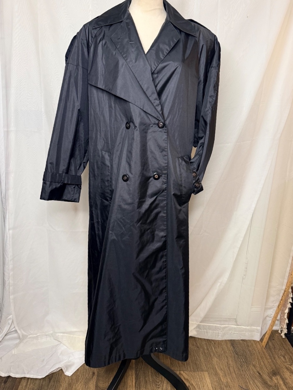 1980’s Vintage J Gallery Black Maxi Trench Raincoat